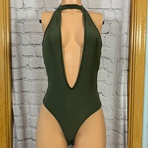 Green high cut bodysuit